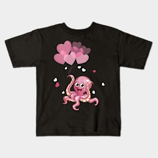 Cute Octopus Hearts Valentine's Day V-Day Funny Valentines Kids T-Shirt